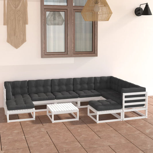 10-delige Loungeset met kussens massief grenenhout wit