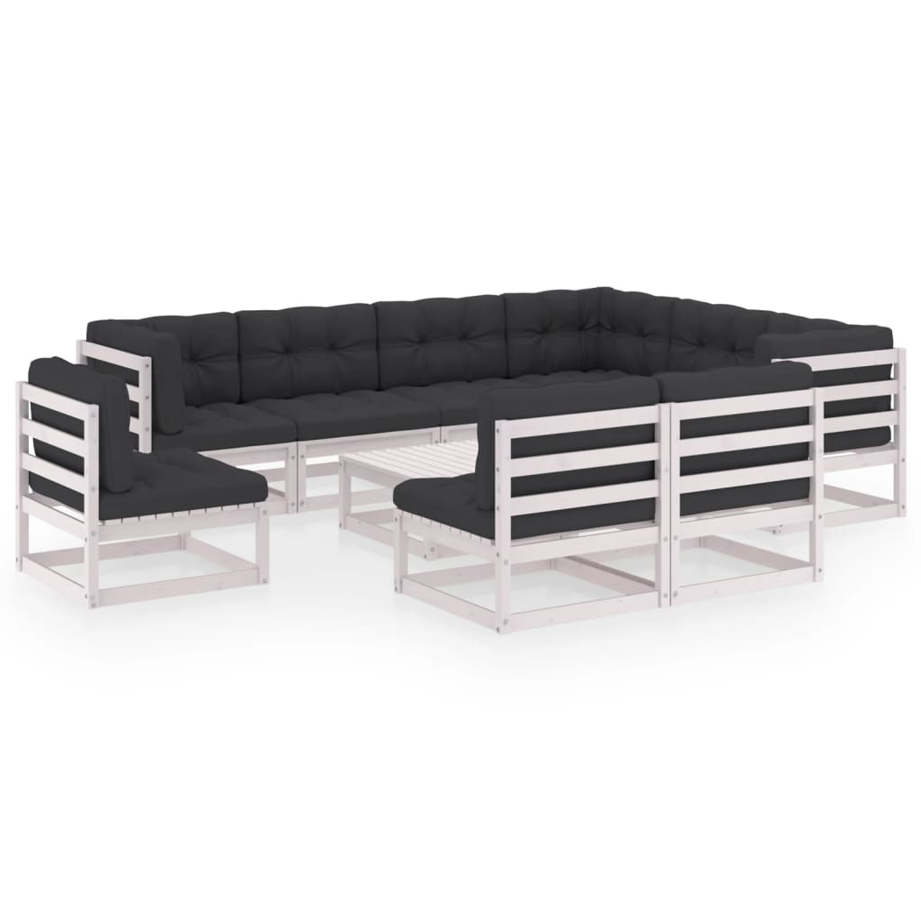 10-delige Loungeset met kussens massief grenenhout wit