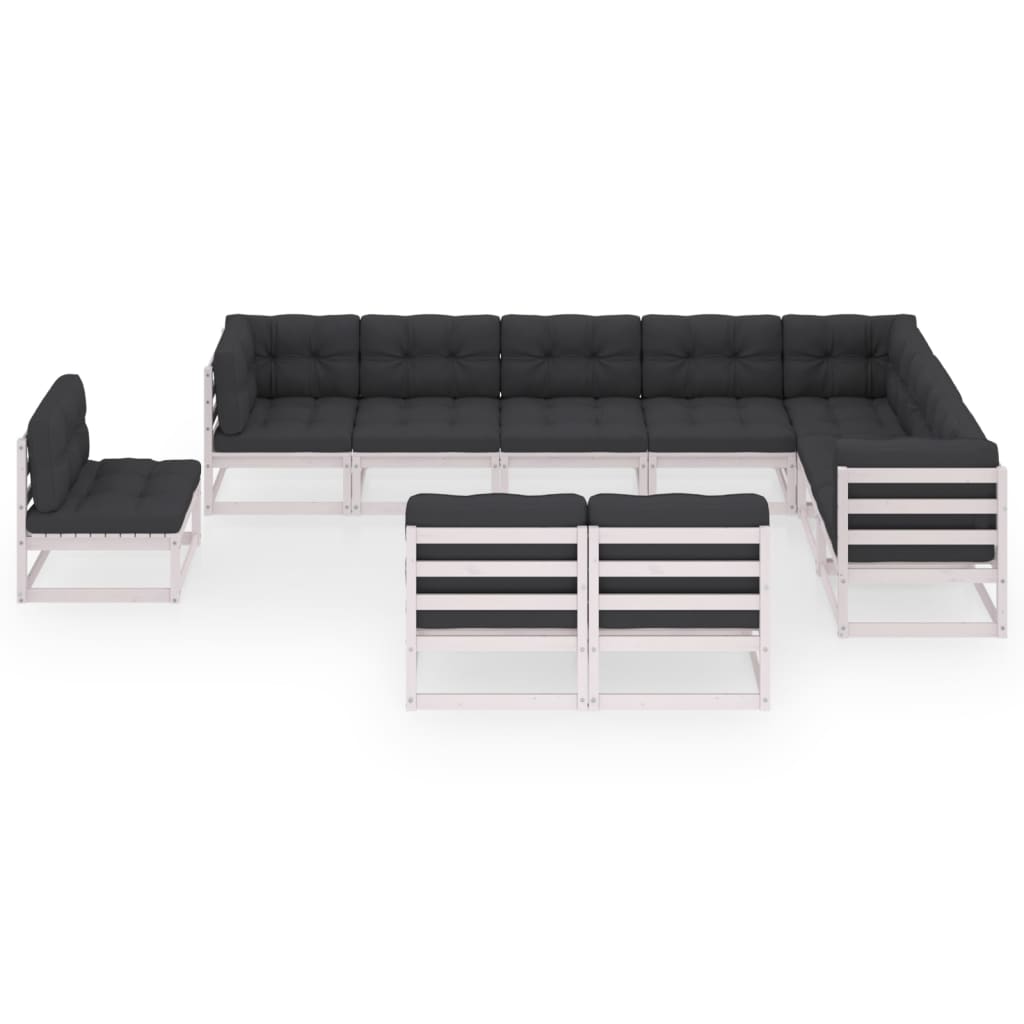 10-delige Loungeset met kussens massief grenenhout wit