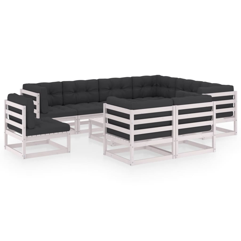 10-delige Loungeset met kussens massief grenenhout wit