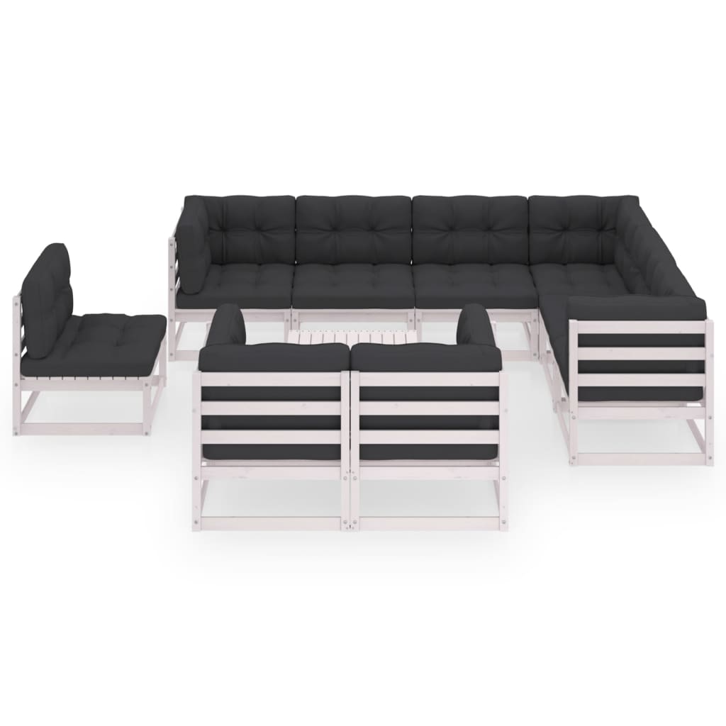 10-delige Loungeset met kussens massief grenenhout wit