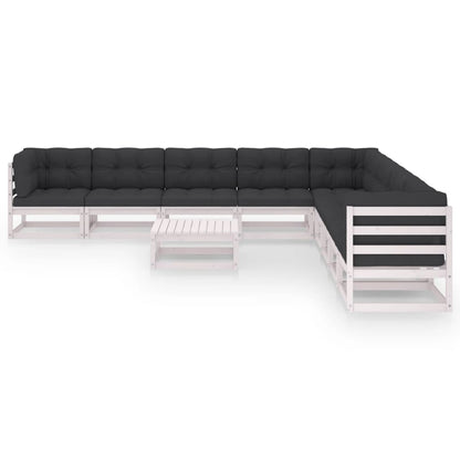 10-delige Loungeset met kussens massief grenenhout wit