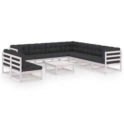 10-delige Loungeset met kussens massief grenenhout wit