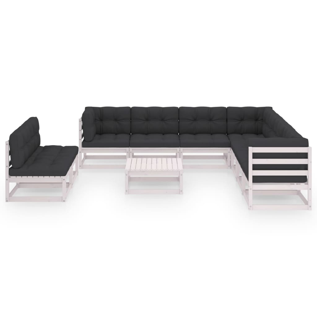 10-delige Loungeset met kussens massief grenenhout wit