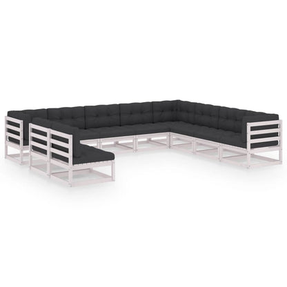 10-delige Loungeset met kussens massief grenenhout wit