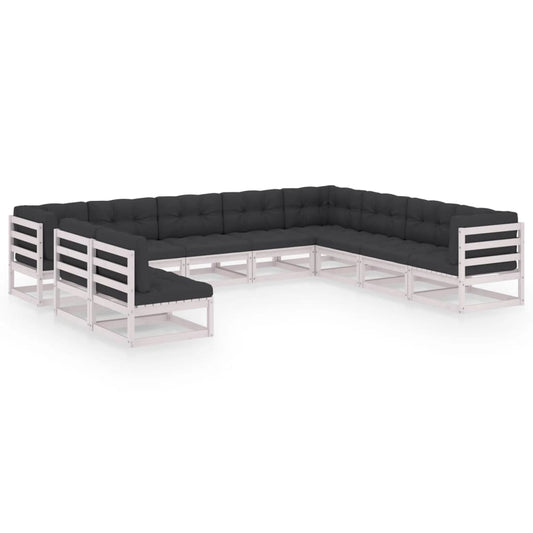 10-delige Loungeset met kussens massief grenenhout wit