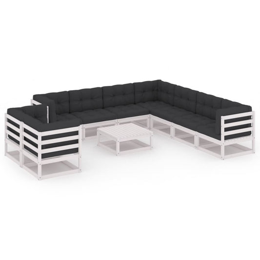 10-delige Loungeset met kussens massief grenenhout wit