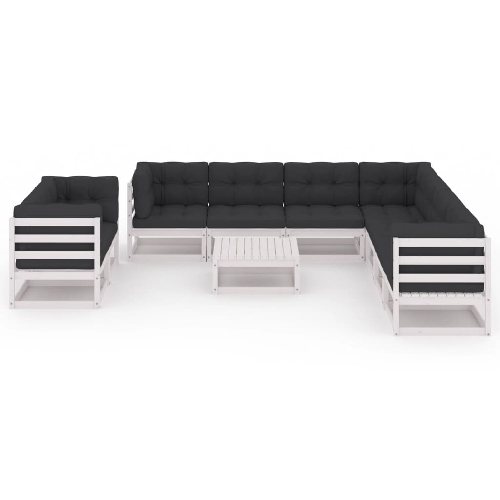 10-delige Loungeset met kussens massief grenenhout wit