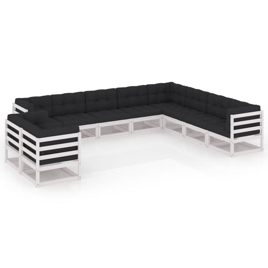 10-delige Loungeset met kussens massief grenenhout wit