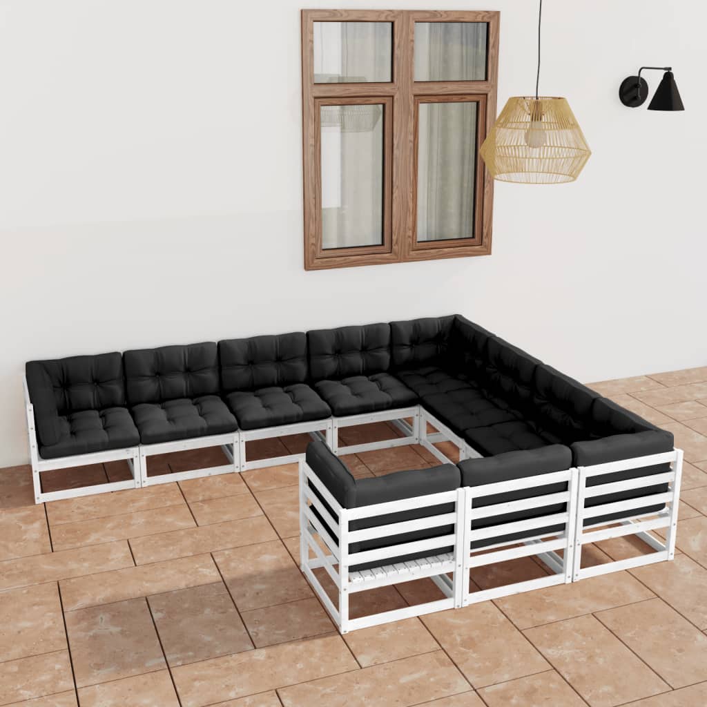 10-delige Loungeset met kussens massief grenenhout wit