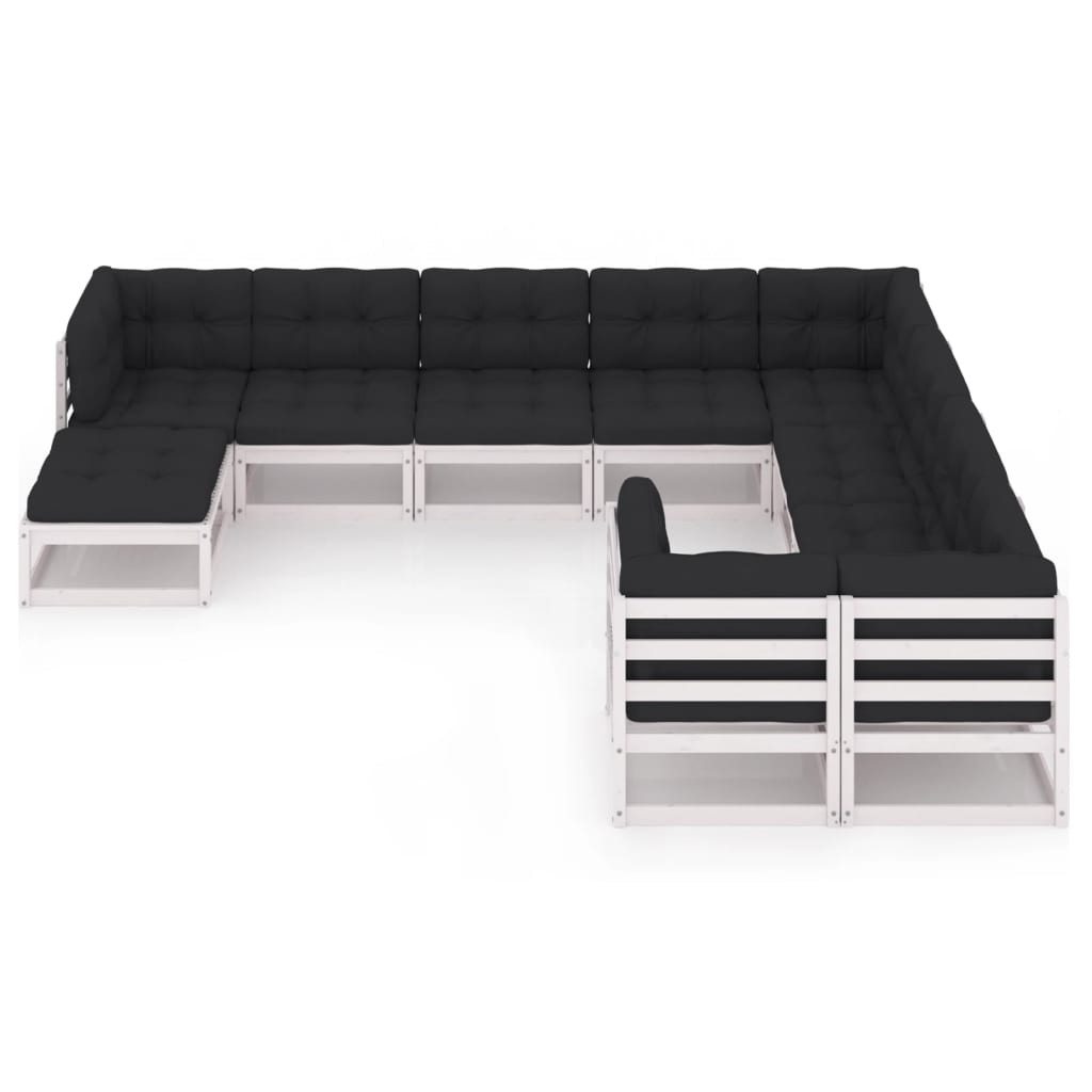 10-delige Loungeset met kussens massief grenenhout wit