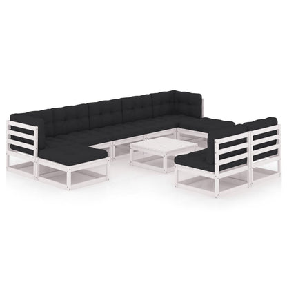 10-delige Loungeset met kussens massief grenenhout wit