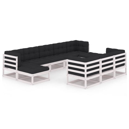 10-delige Loungeset met kussens massief grenenhout wit