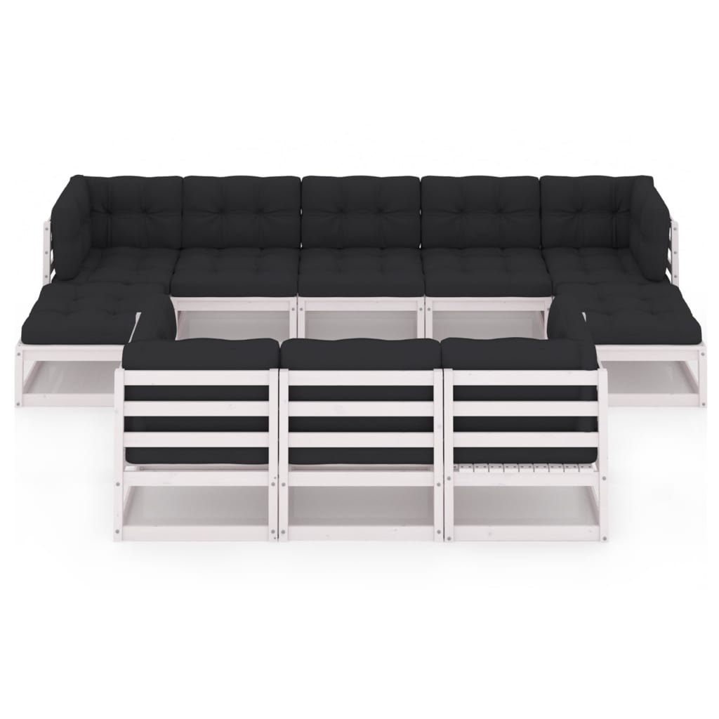 10-delige Loungeset met kussens massief grenenhout wit