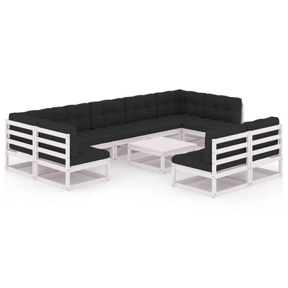 10-delige Loungeset met kussens massief grenenhout wit