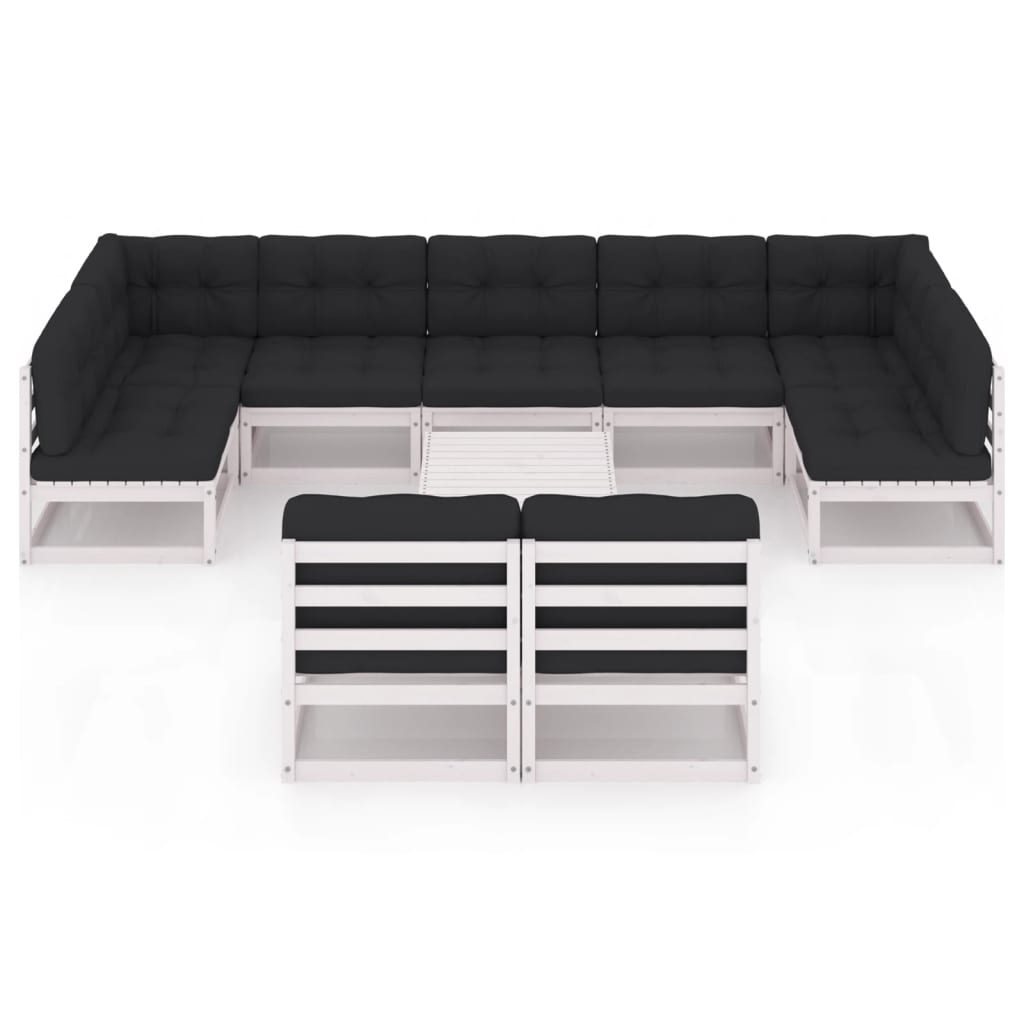 10-delige Loungeset met kussens massief grenenhout wit