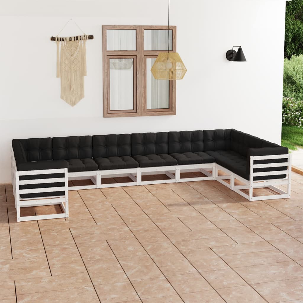 10-delige Loungeset met kussens massief grenenhout wit