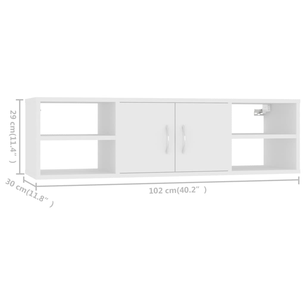 Wandschap 102x30x29 cm bewerkt hout wit