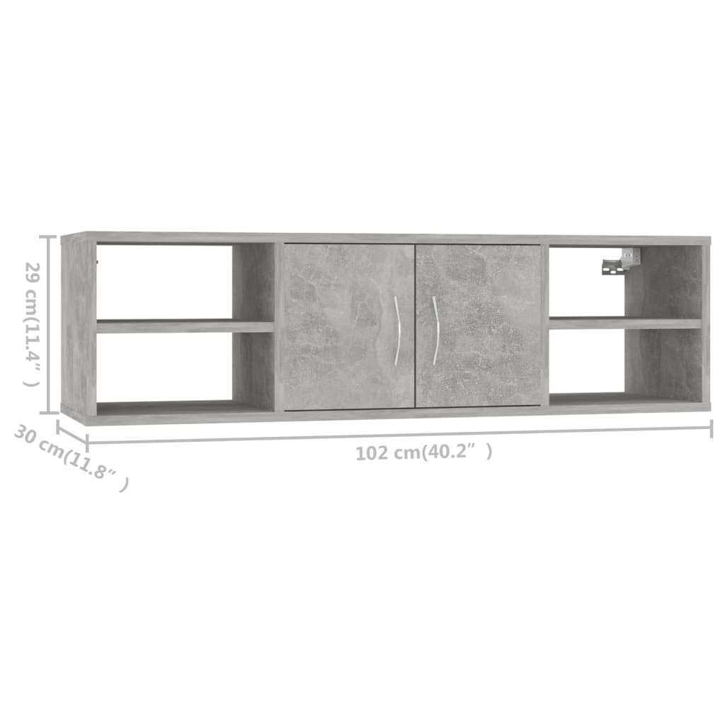 Wandschap 102x30x29 cm bewerkt hout betongrijs