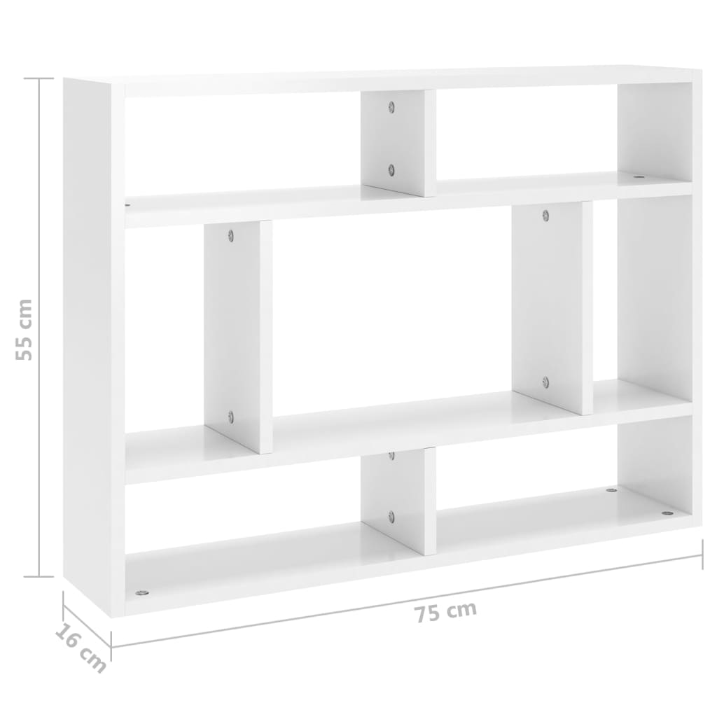 Wandschap 75x16x55 cm bewerkt hout hoogglans wit