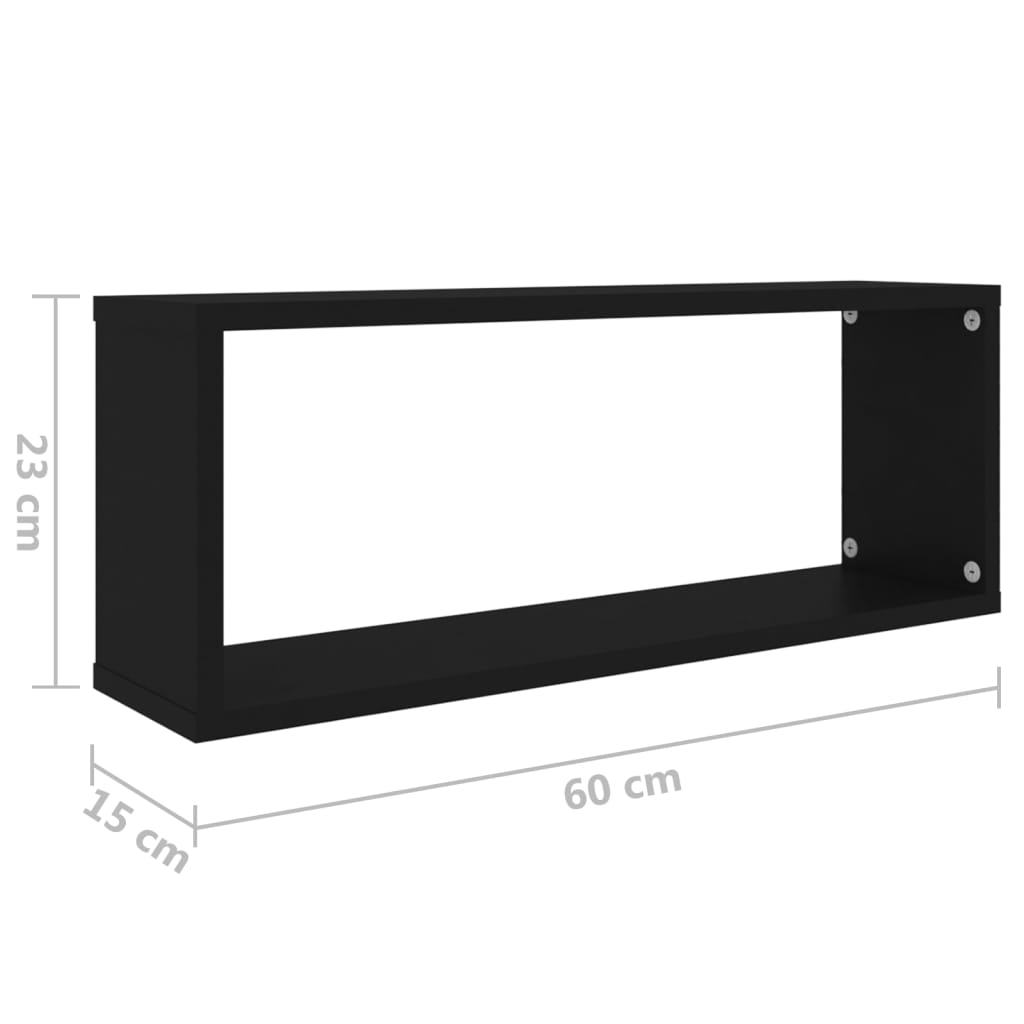 Wandschappen kubus 4 st 60x15x23 cm bewerkt hout zwart