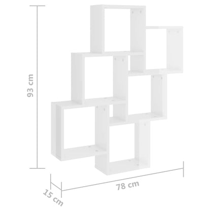 Wandschap kubus 78x15x93 cm bewerkt hout hoogglans wit