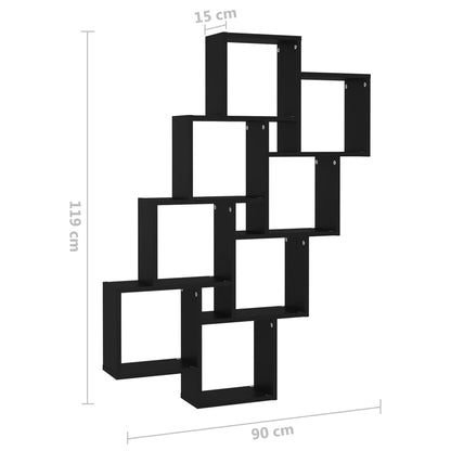 Wandschap kubus 90x15x119 cm bewerkt hout zwart