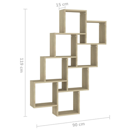 Wandschap kubus 90x15x119 cm bewerkt hout sonoma eikenkleurig