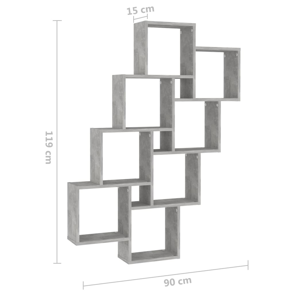 Wandschap kubus 90x15x119 cm bewerkt hout betongrijs