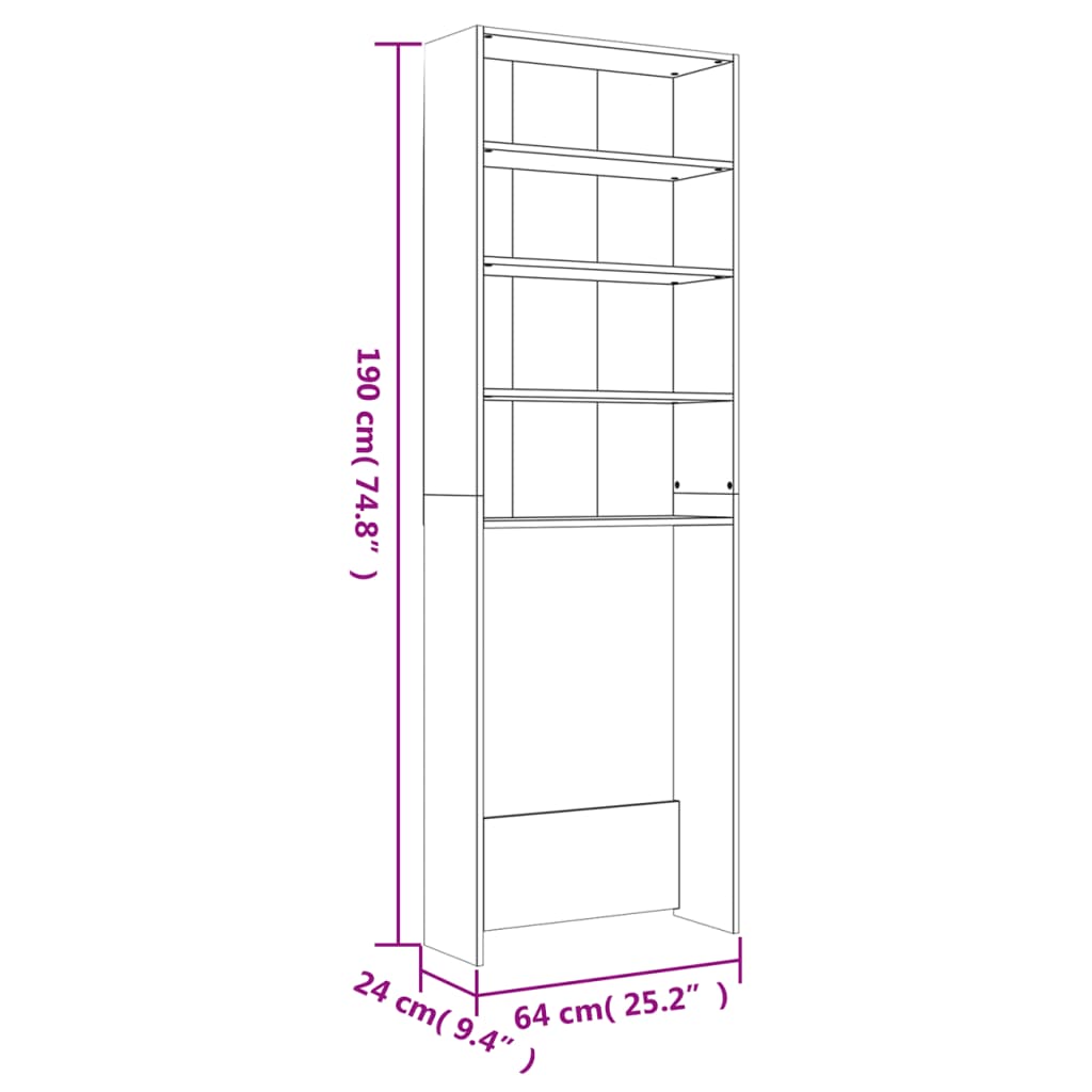 Wasmachinekast 64x24x190 cm betongrijs