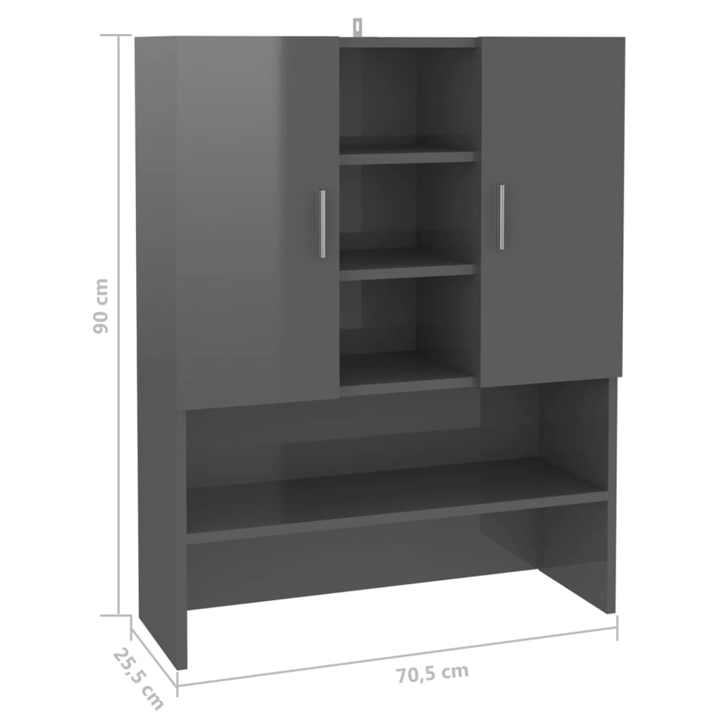 Wasmachinekast 70,5x25,5x90 cm hoogglans grijs