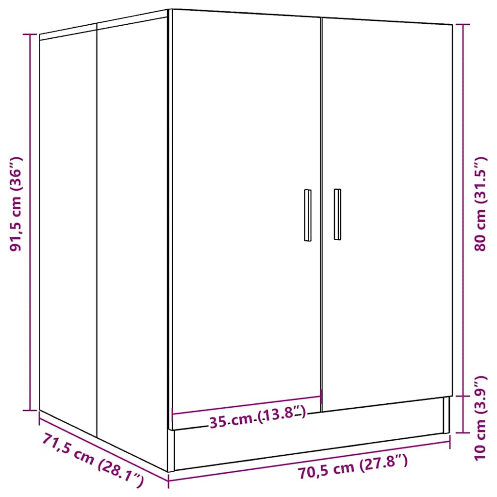 Wasmachinekast 71x71,5x91,5 cm wit