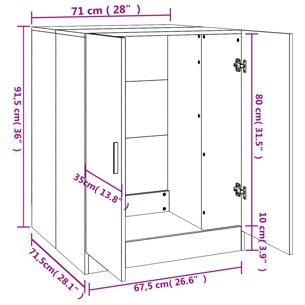 Wasmachinekast 71x71,5x91,5 cm zwart