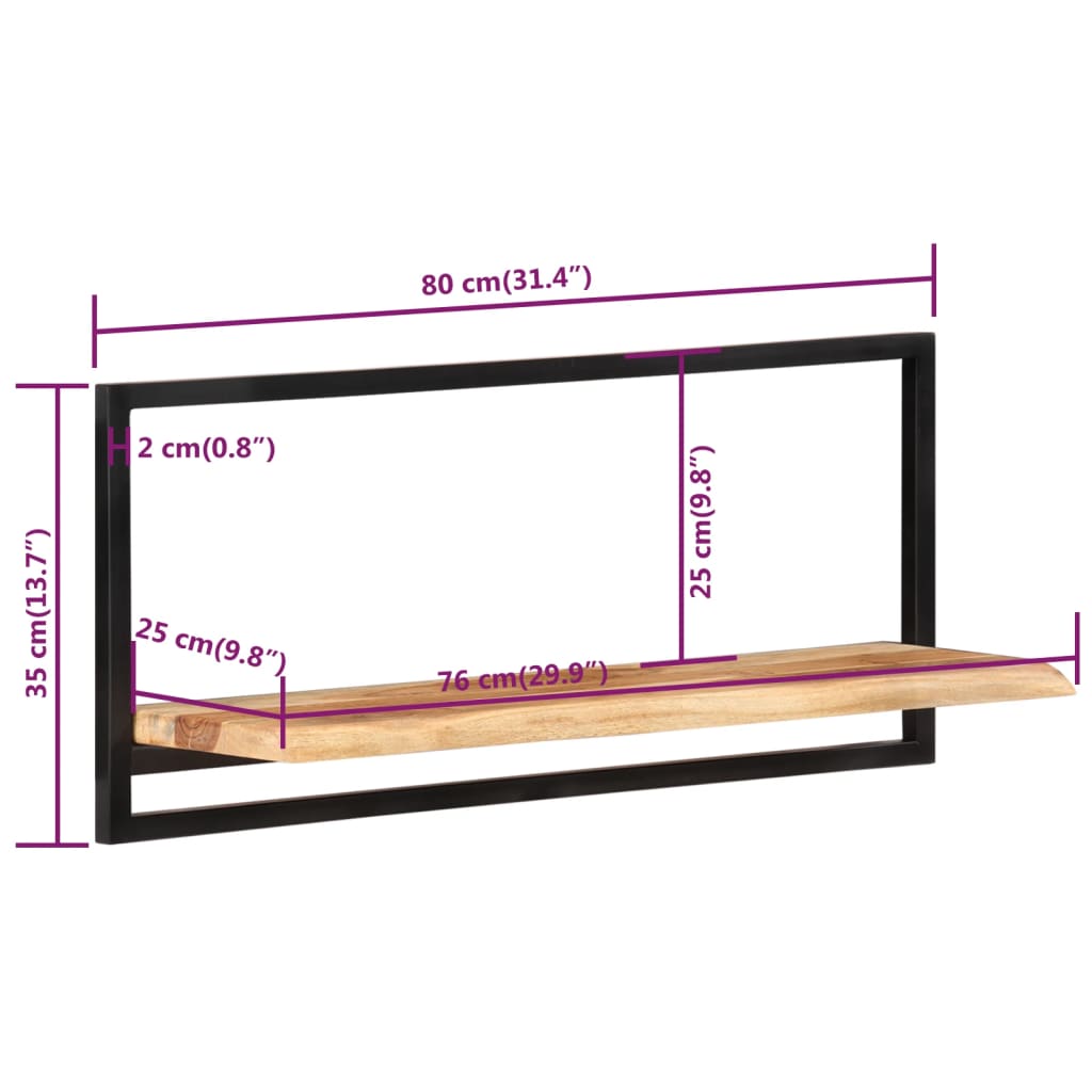 Wandschappen 2 st 80x25x35 cm massief acaciahout en staal