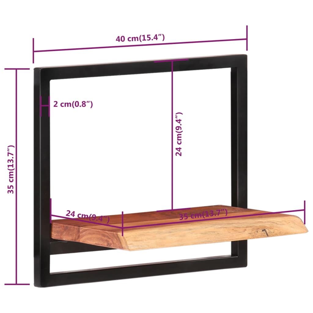 Wandschappen 2 st 40x24x35 cm massief acaciahout en staal