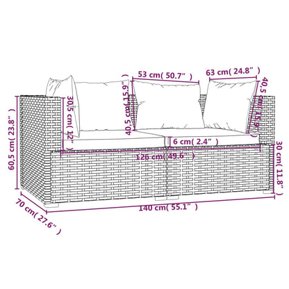 Tweezitsbank met kussens poly rattan bruin