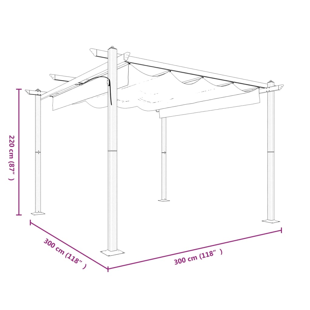 Tuinprieel met uittrekbaar dak 3x3 m crèmekleurig