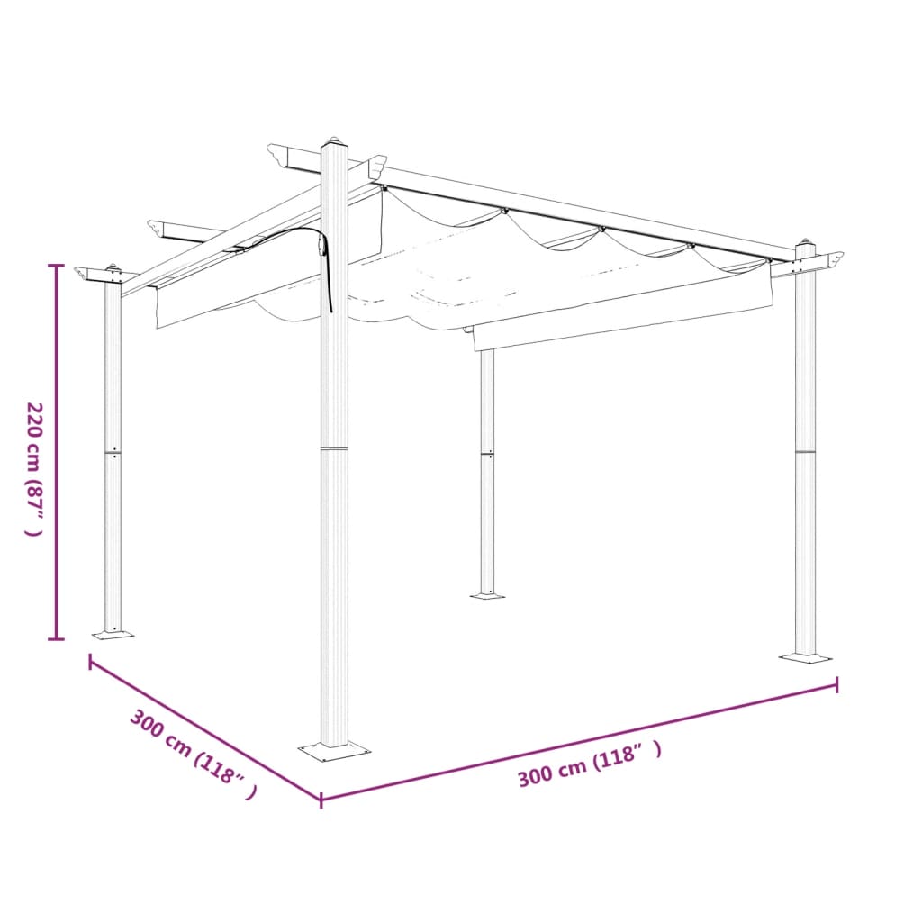 Tuinprieel met uittrekbaar dak 3x3 m antracietkleurig