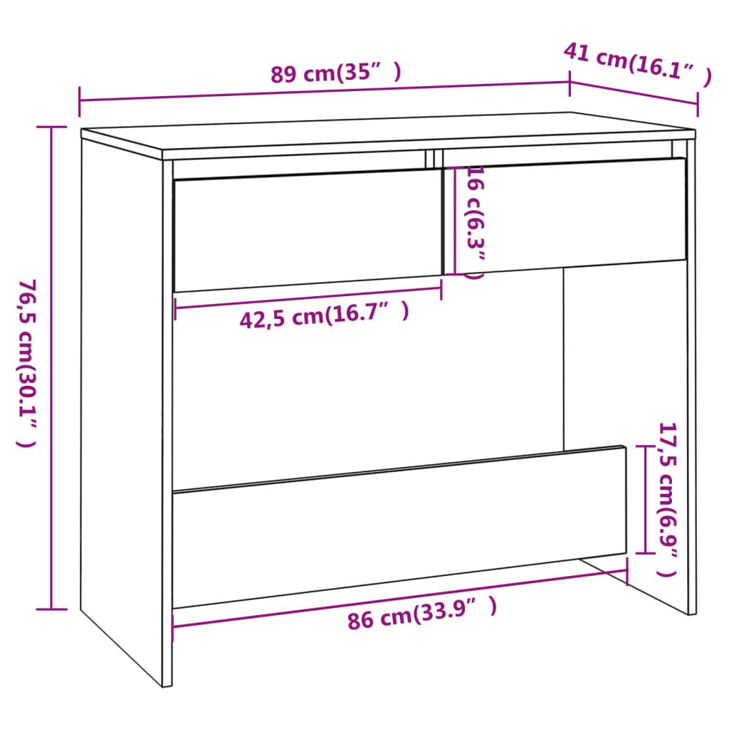 Wandtafel 89x41x76,5 cm bewerkt hout wit