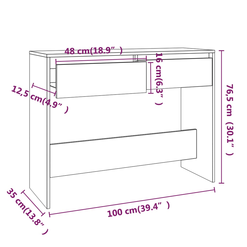 Wandtafel 100x35x76,5 bewerkt hout wit