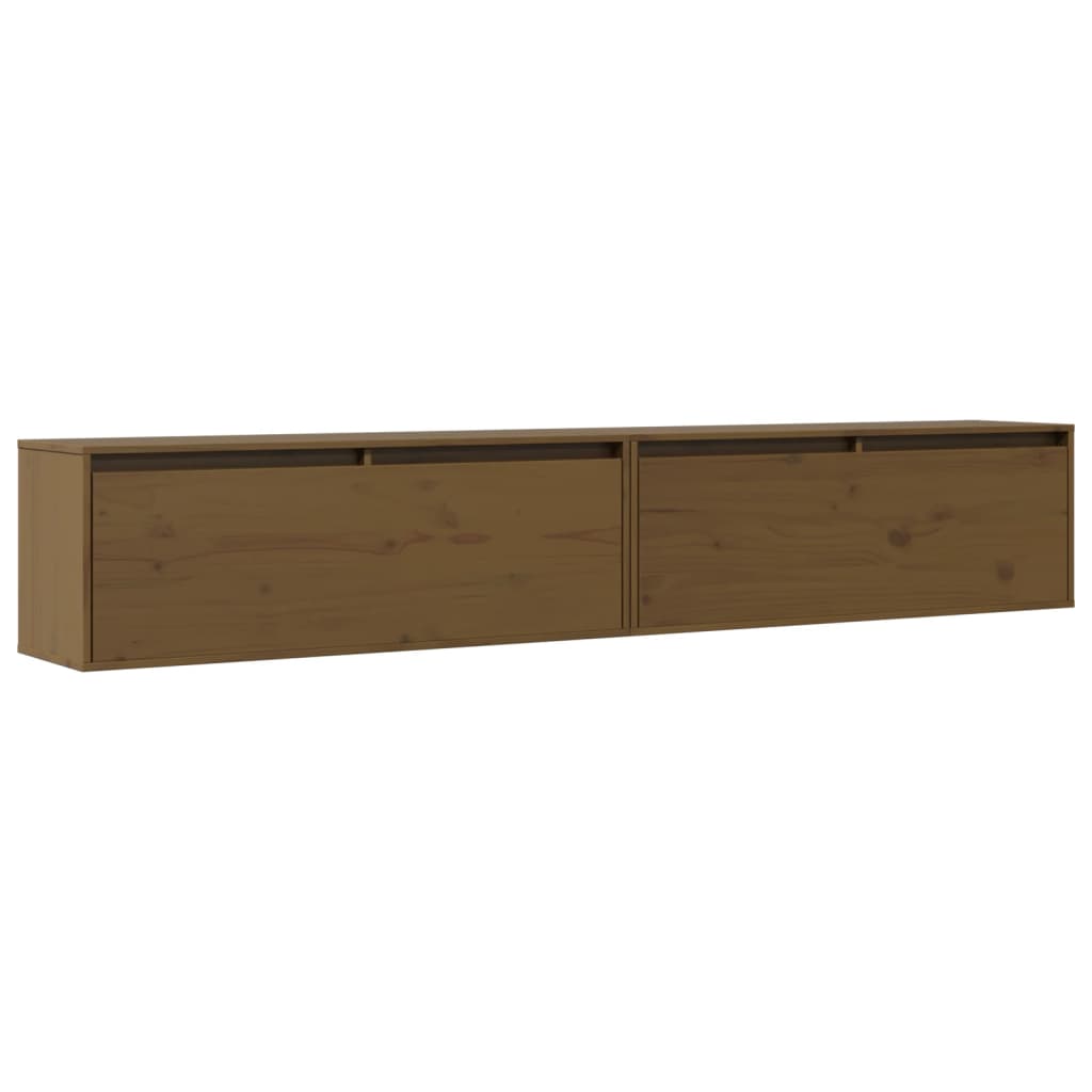 Wandkasten 2 st 100x30x35 cm massief grenenhout honingbruin