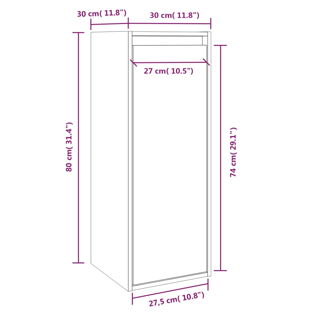 Wandkasten 2 st 30x30x80 cm massief grenenhout grijs