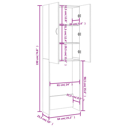 Wasmachinekast 64x25,5x190 cm gerookt eikenkleurig