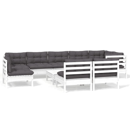 10-delige Loungeset met kussens massief grenenhout wit