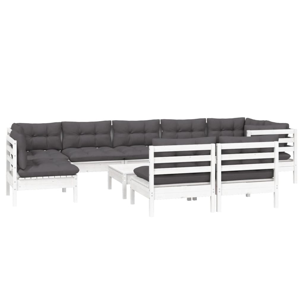 10-delige Loungeset met kussens massief grenenhout wit