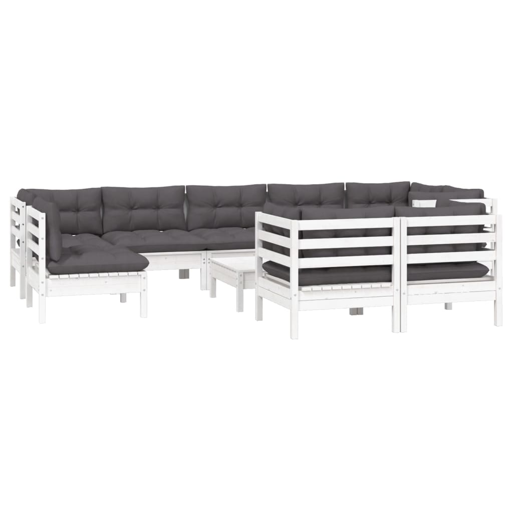 10-delige Loungeset met kussens massief grenenhout wit