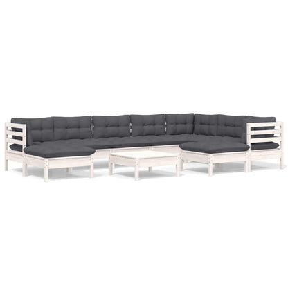 10-delige Loungeset met kussens massief grenenhout wit