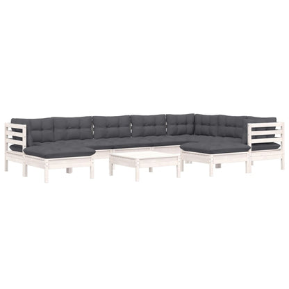 10-delige Loungeset met kussens massief grenenhout wit