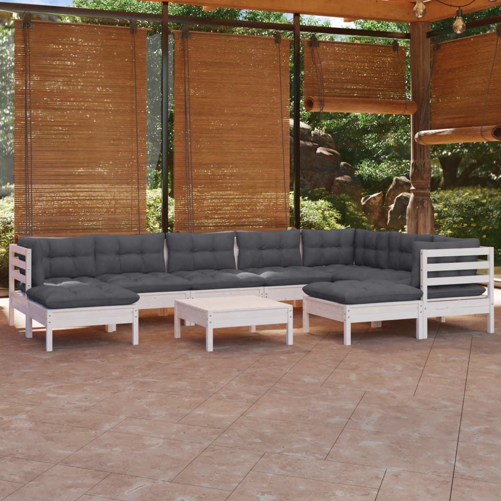 10-delige Loungeset met kussens massief grenenhout wit