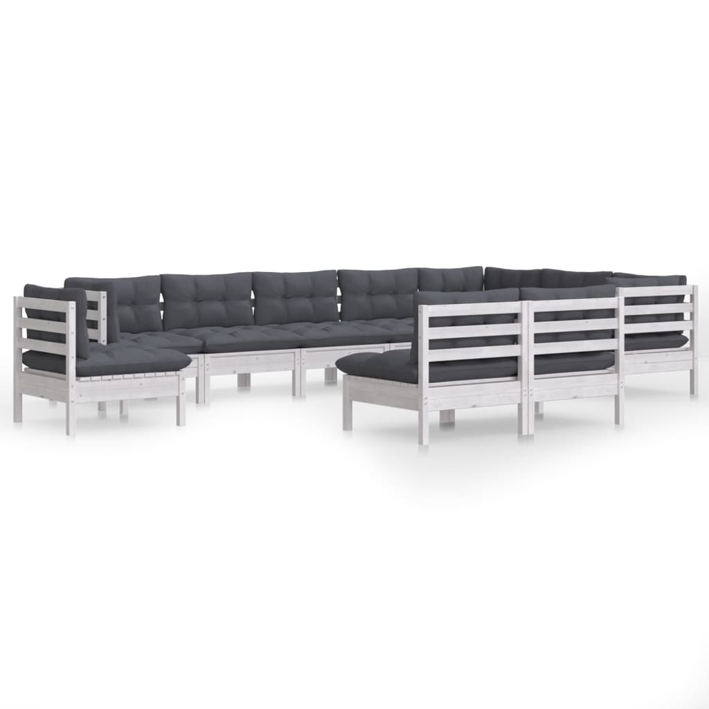 10-delige Loungeset met kussens massief grenenhout wit